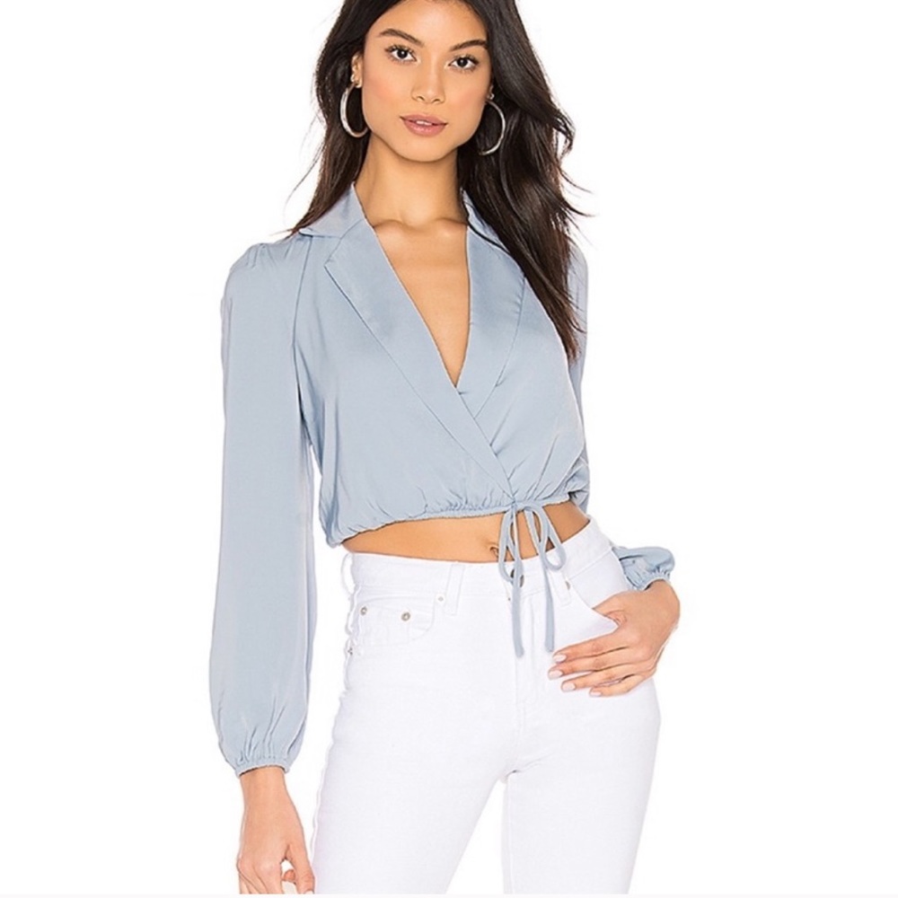 Powder blue wrap tie top Revolve